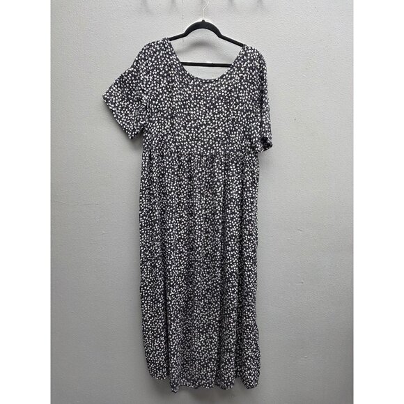 Kathi Lee Dress Womens Large Floral Short Sleeve Midi Rayon Pockets Tie Waist - Picture 1 of 8